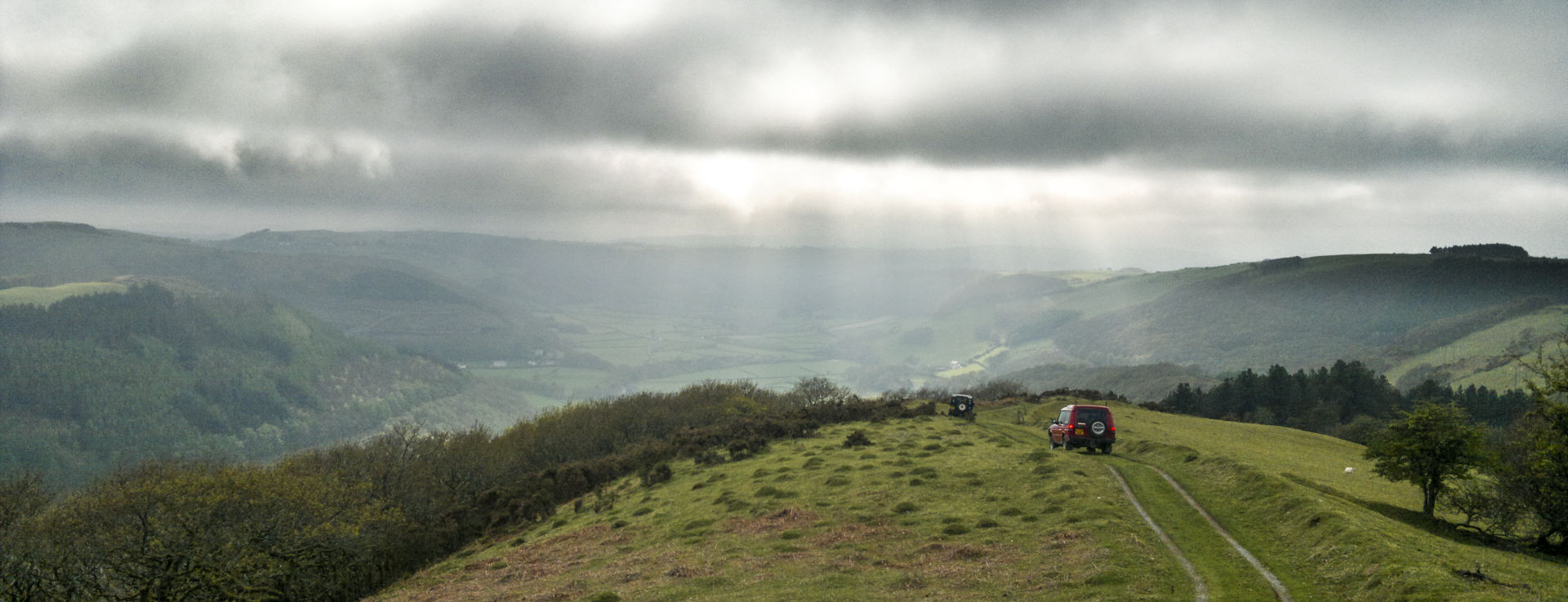 Group of greenlaners high above a hillside in Ceredigion
